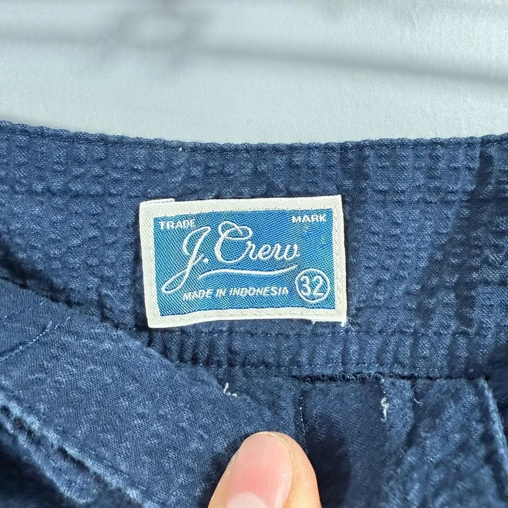 J Crew Shorts Mens 32 Blue Seersucker Board Swim Trunks Drawstring Pockets
